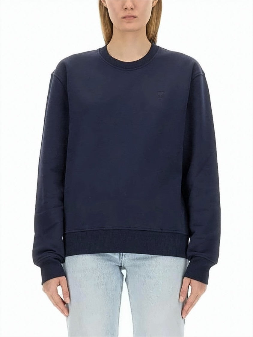 Ami Relaxed Fit Long-Sleeve Cotton Top With Ribbed Cuffs