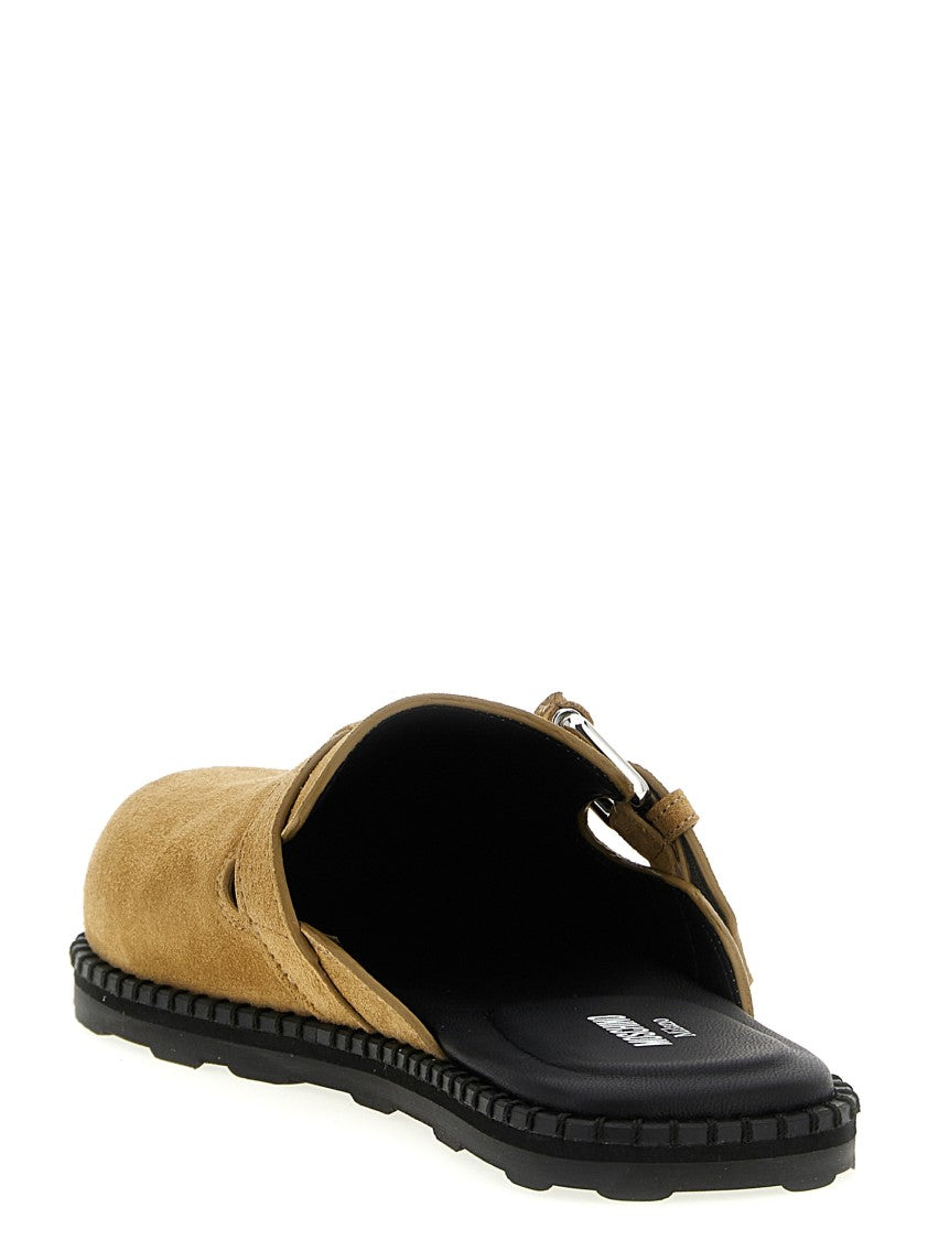 Moschino Brown Suede Sabots With Adjustable Buckle