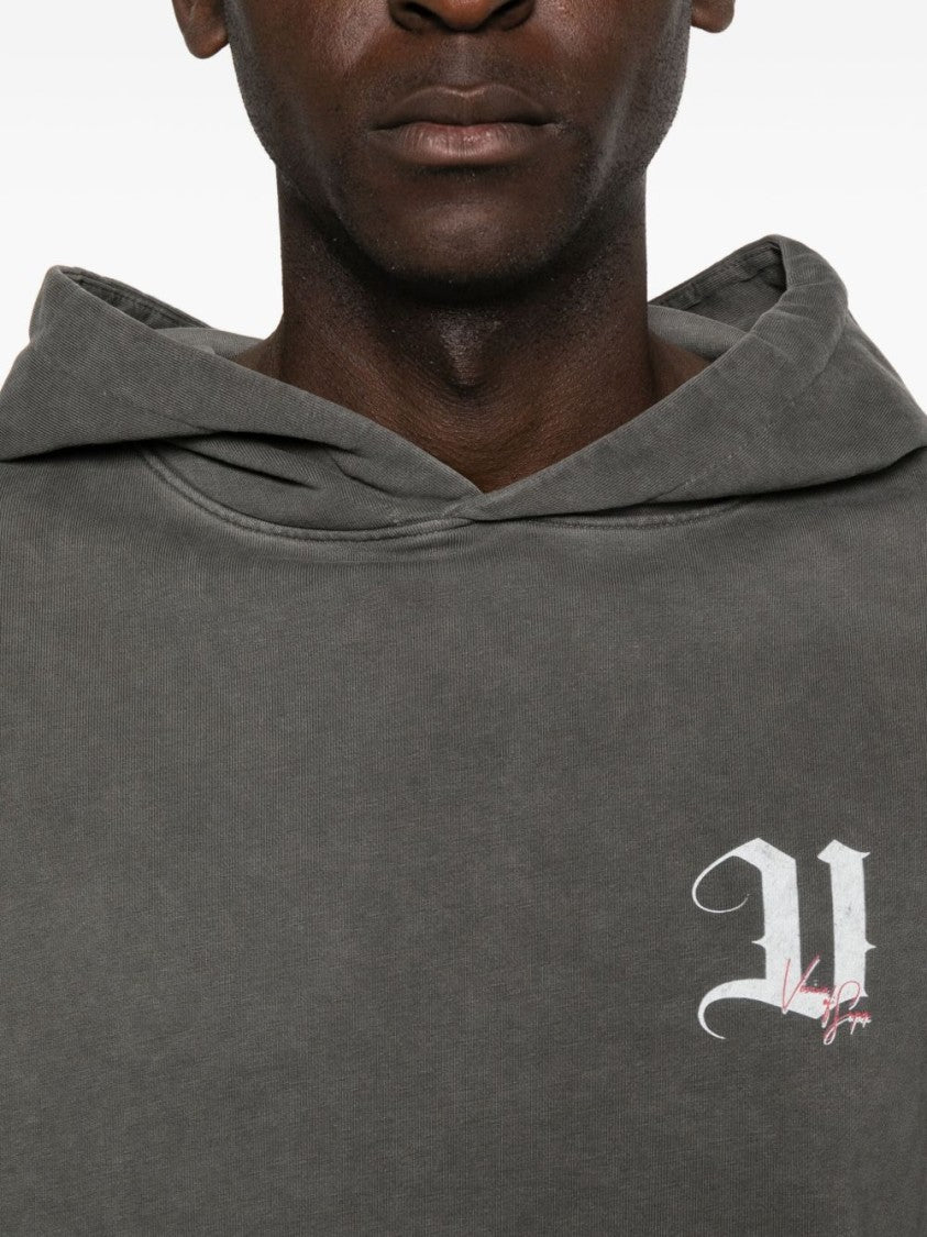 Vision Of Super Washed Gray Graphic Hoodie With Front Pocket