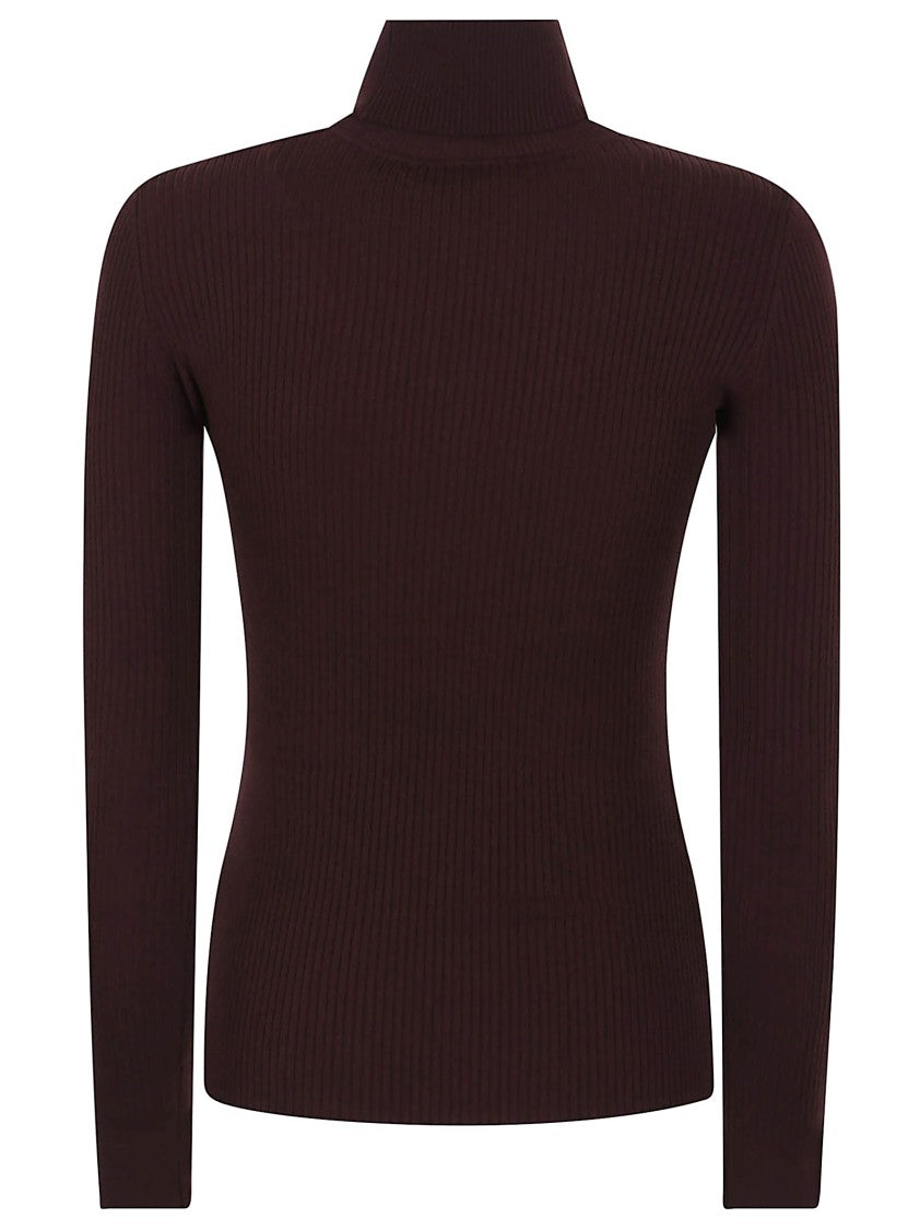 Elisabetta Franchi Ribbed Turtleneck Sweater With Satin Pocket Detail