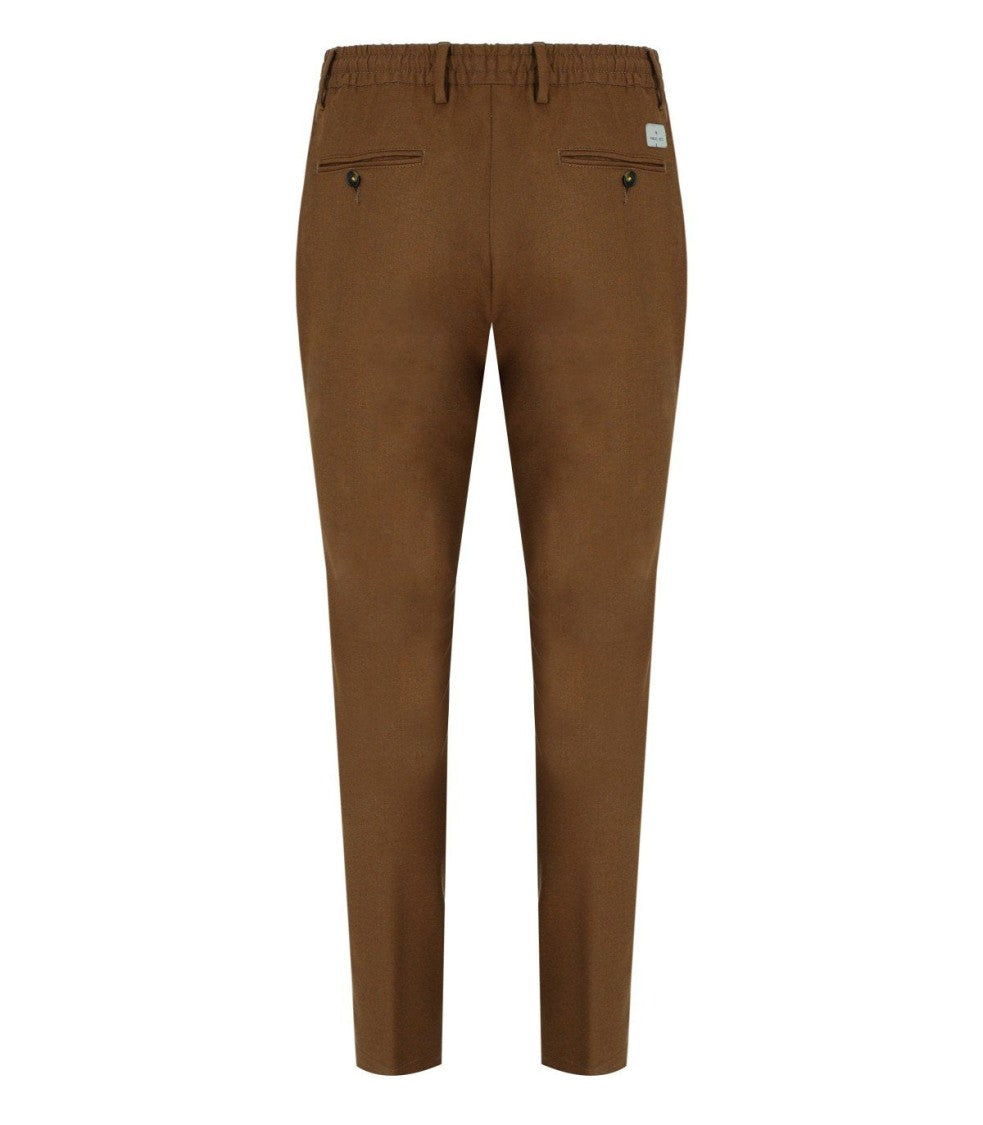 Manuel Ritz Cognac Virgin Wool Trousers With Elasticized Waistband