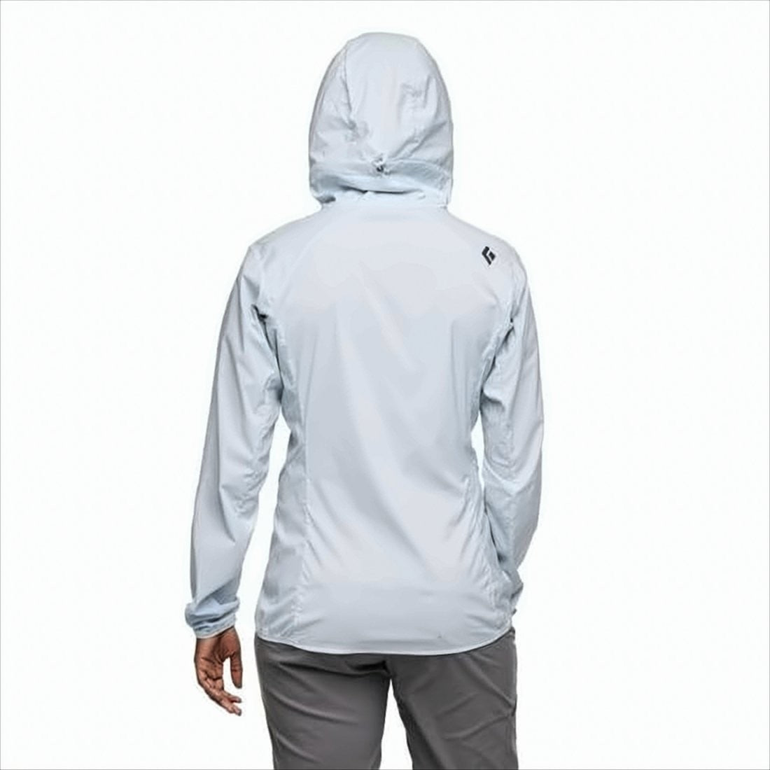 Black Diamond Fitted Lightweight Jacket With Attached Hood And Zipper Closure
