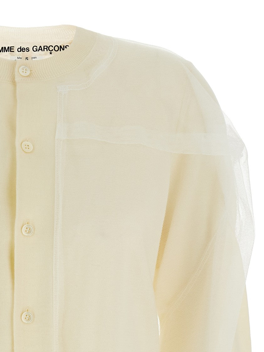 Comme Des Garçons Tulle-Detail Knit Cardigan