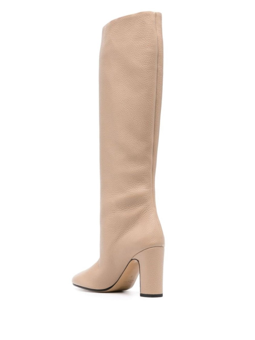 Kiton Seamless Brown Deerskin Long Boots With Mid Block Heel