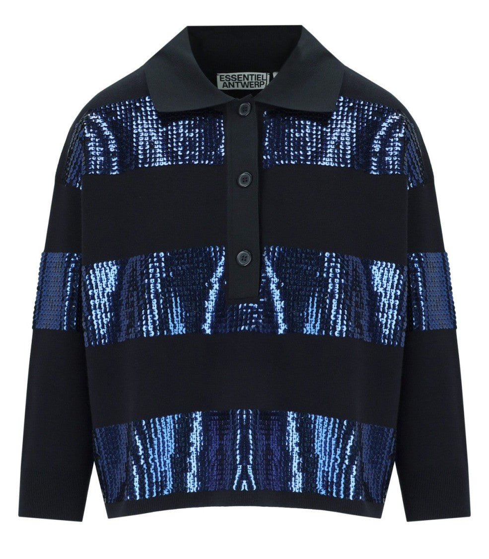 Essentiel Antwerp Illuminati Black Knitted Poloshirt