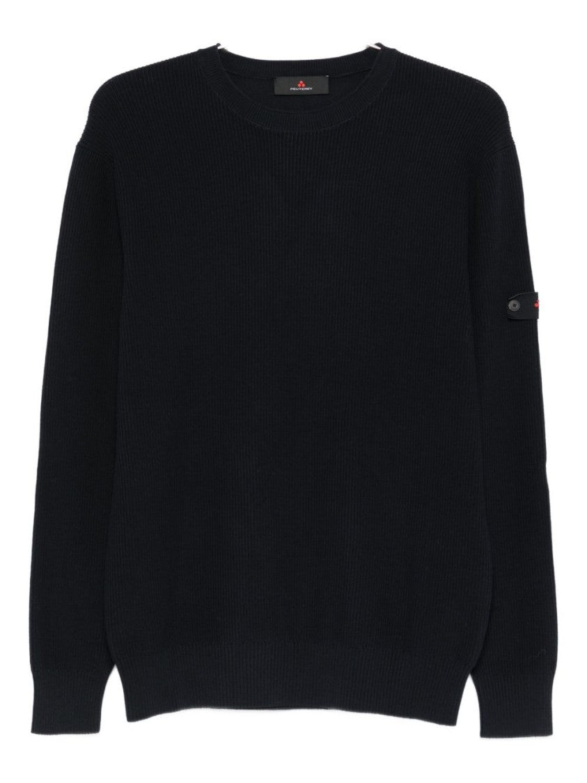 Peuterey Ribbed Knit Black Crew Neck Sweater