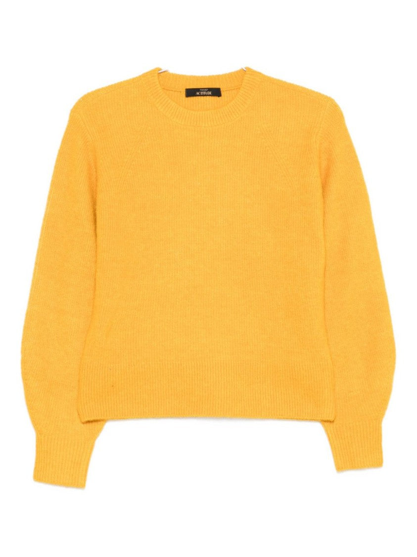 Twin-Set Yellow Balloon Sleeve Ribbed Knit Sweater