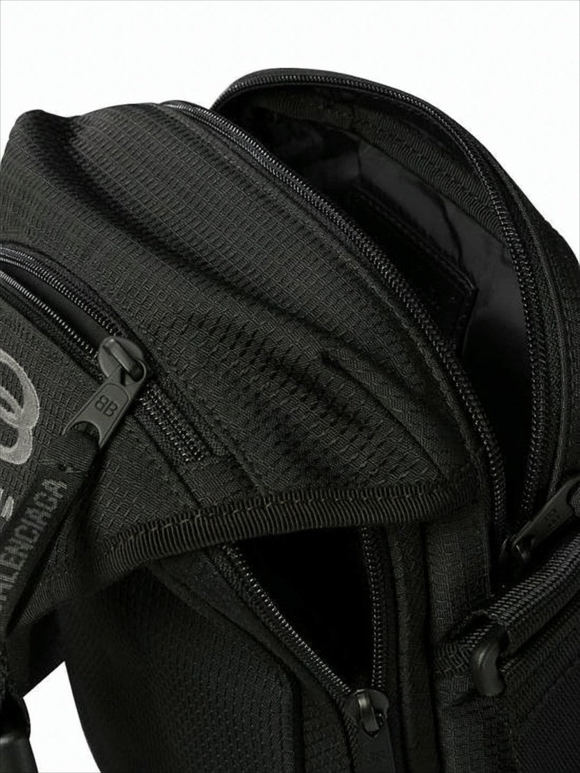 Balenciaga Textured Black Recycled Polyamide Shoulder Bag With Adjustable Strap And Multiple Compartments