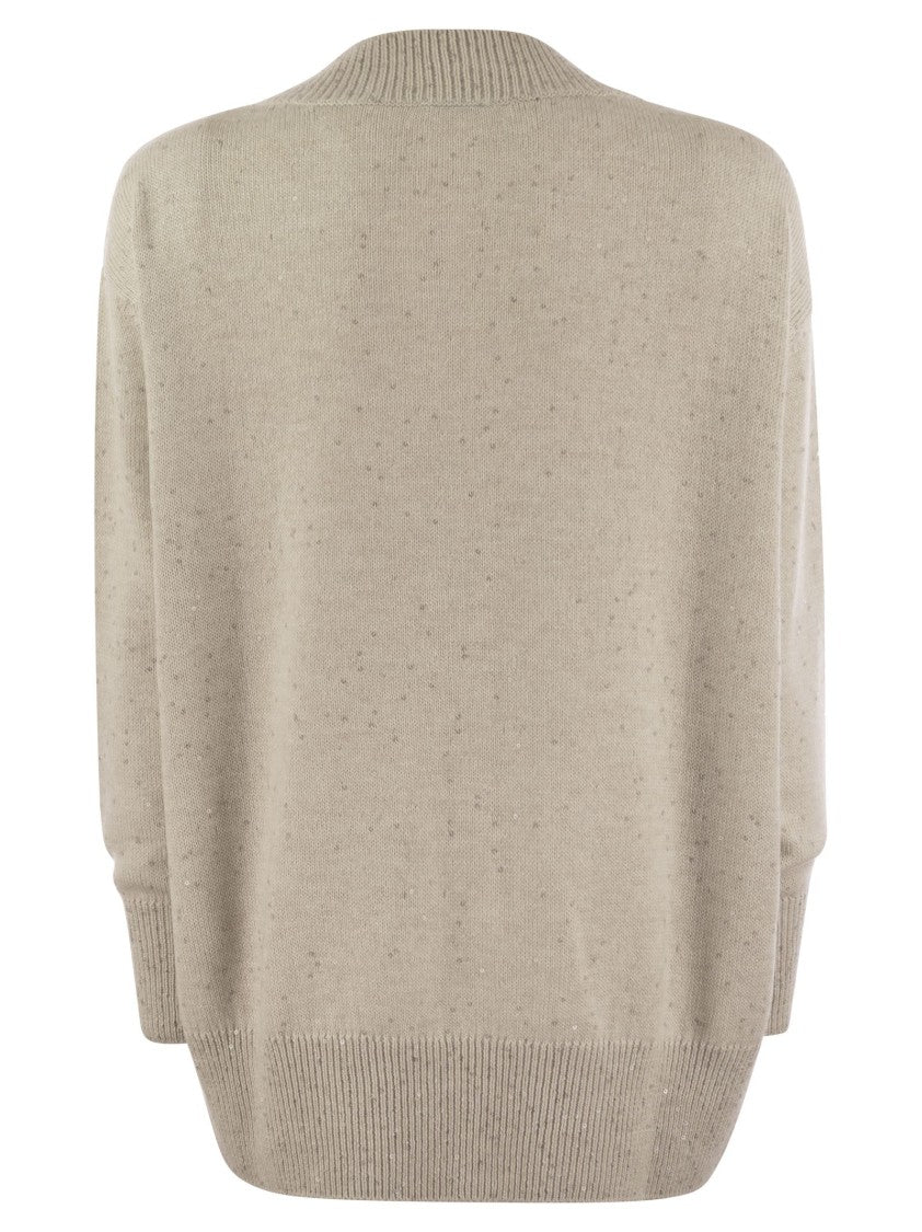 Brunello Cucinelli Cashmere And Silk Sweater With Micro Sequins