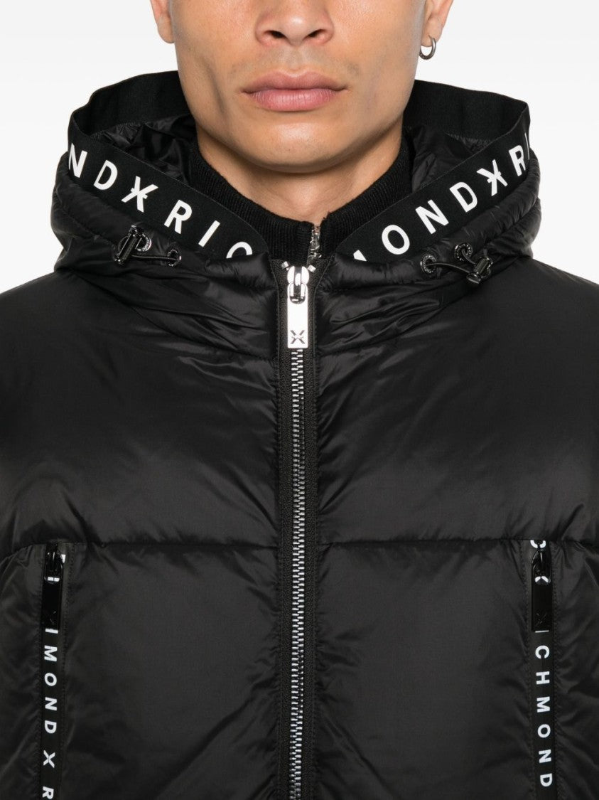 John Richmond Quilted Black Puffer Jacket With Hood