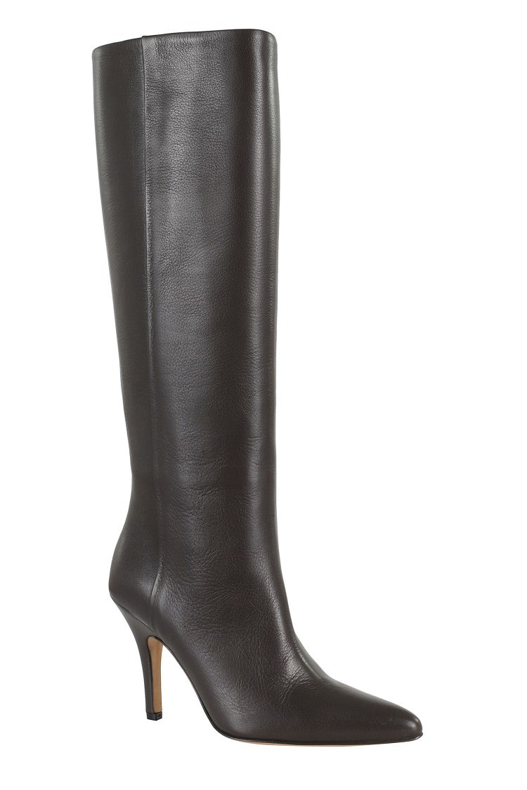 Mm6 By Maison Margiela Pointed Toe Knee-High Boot With White Stitch Detail