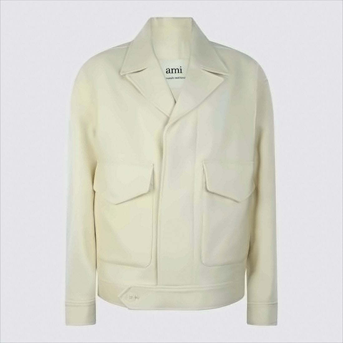 Ami Structured White Wool Jacket With Flap Pockets