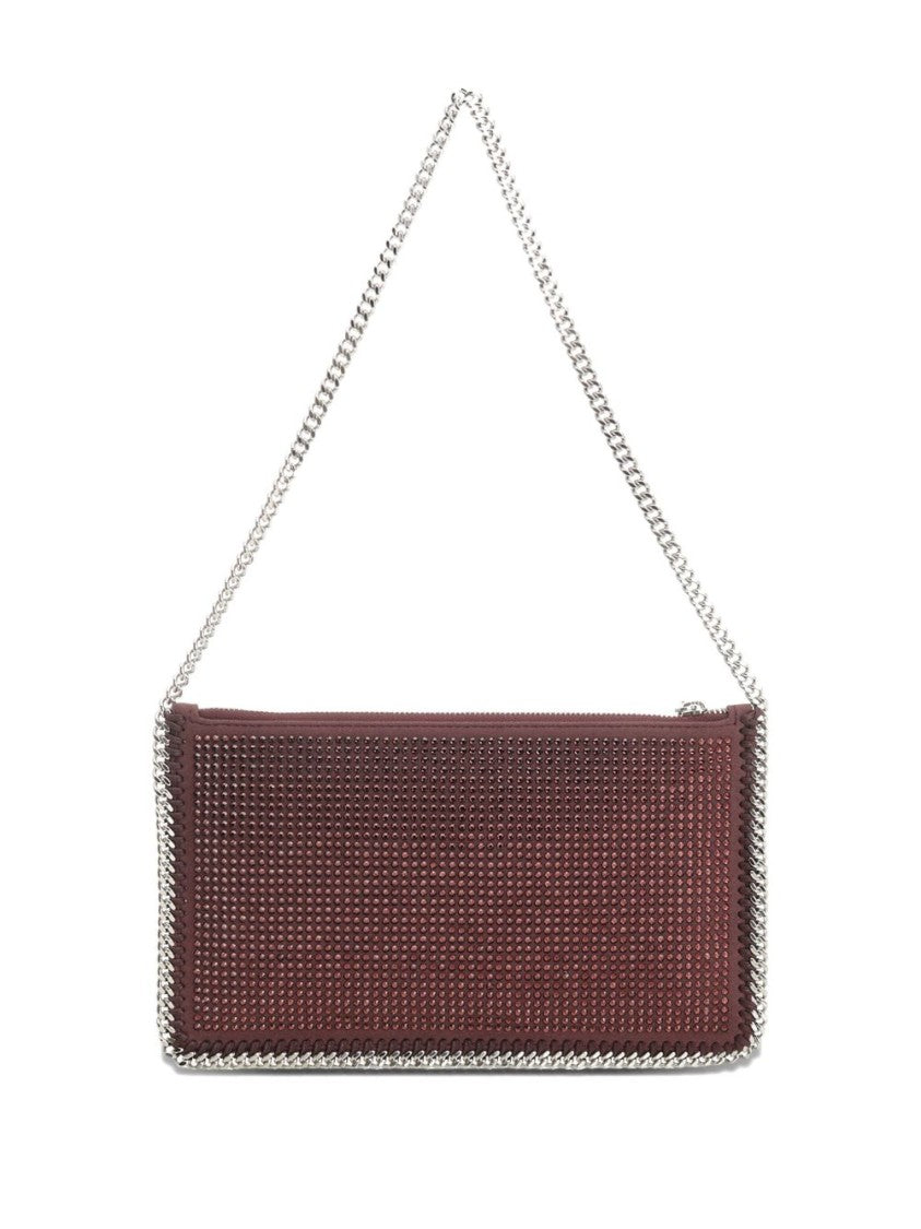 Stella Mccartney Burgundy Crystal-Embellished Shoulder Bag With Chain Link Strap