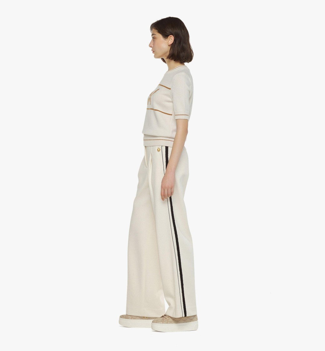 Mcm Wide-Leg Bouclé Pants With Contrast Black Trim