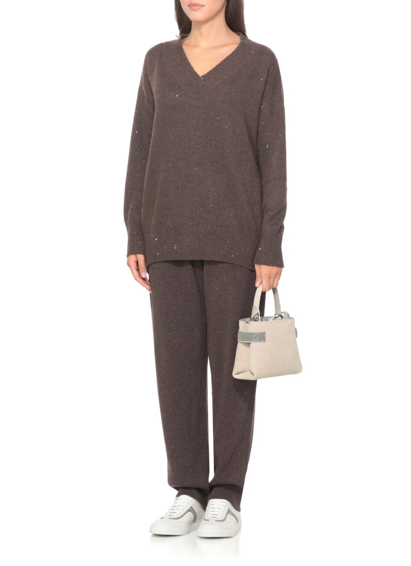Brunello Cucinelli Brown Cashmere And Silk Sweater