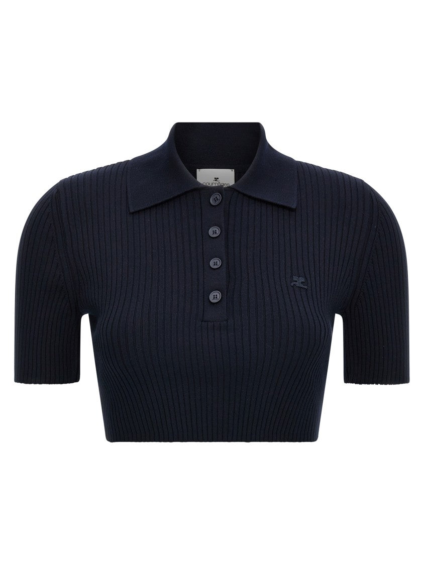 Courrèges Ribbed Crop Polo Shirt