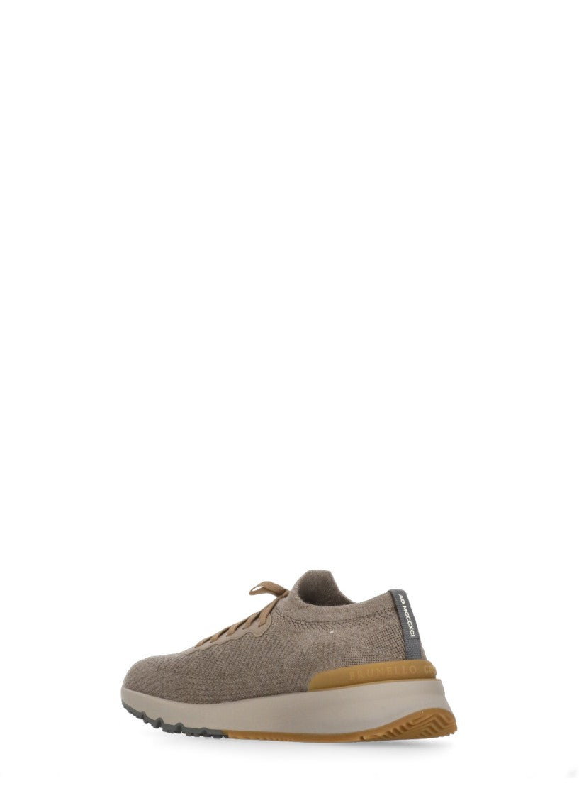 Brunello Cucinelli Wool Knitted Sneakers With Leather Accents