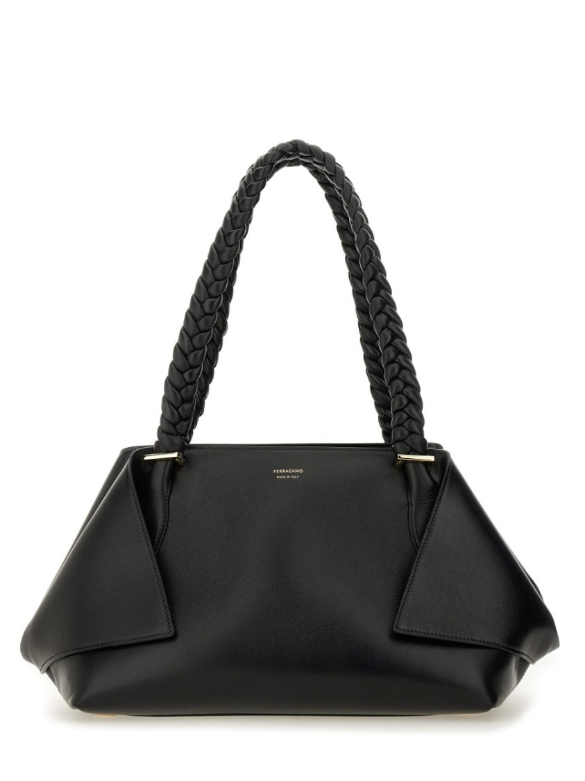 Ferragamo Structured Braided Handle Shoulder Bag