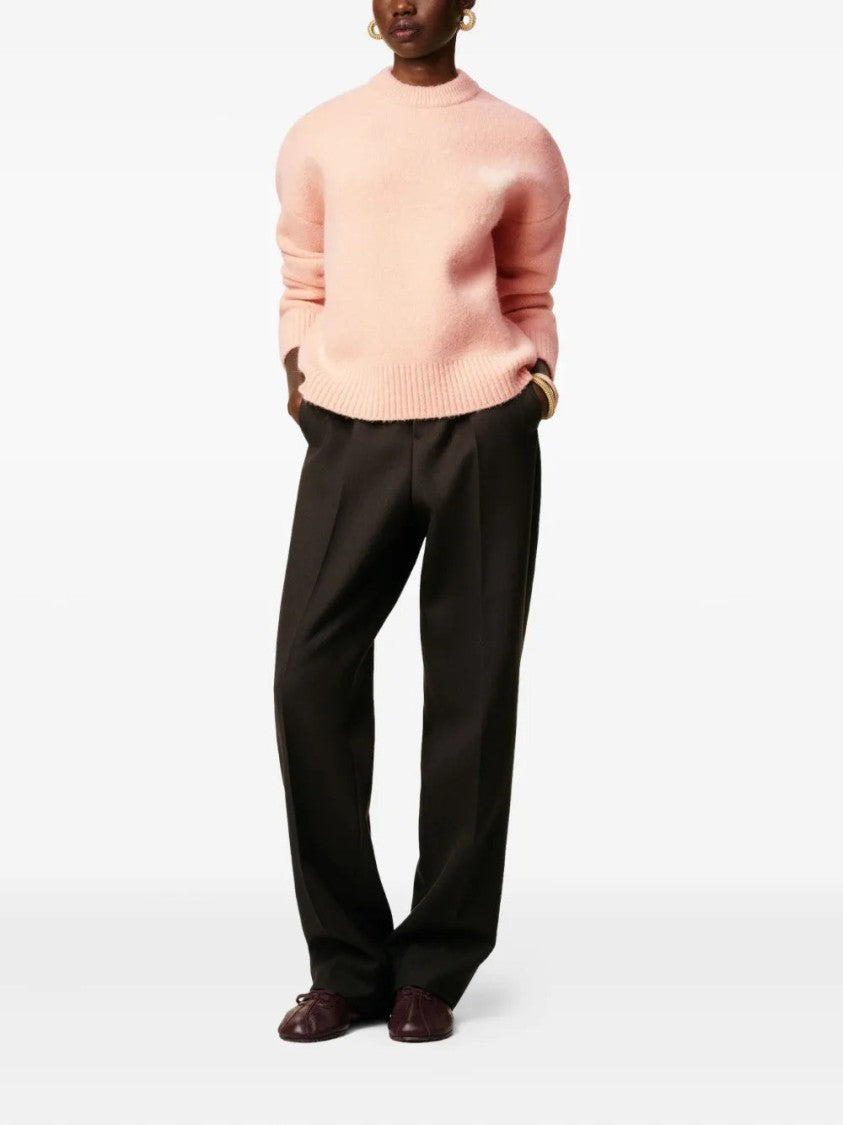 Ami Wool Sweatshirt With Heart Detail And Ribbed Finishing