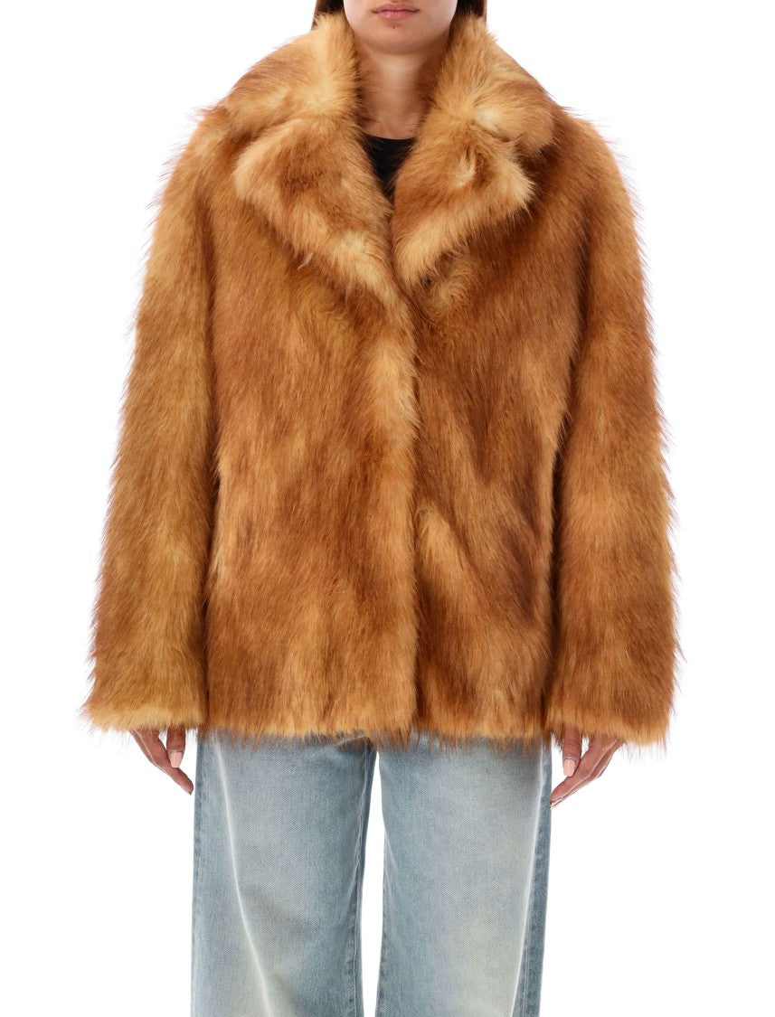 Stand Studio Plush Faux Fur Jacket With Wide Collar In Rich Red Hue