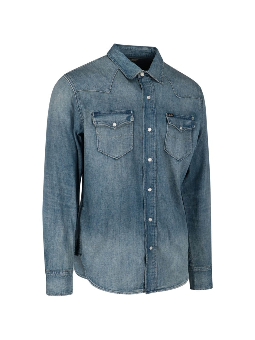 Polo Ralph Lauren Faded Blue Denim Shirt With Classic Collar
