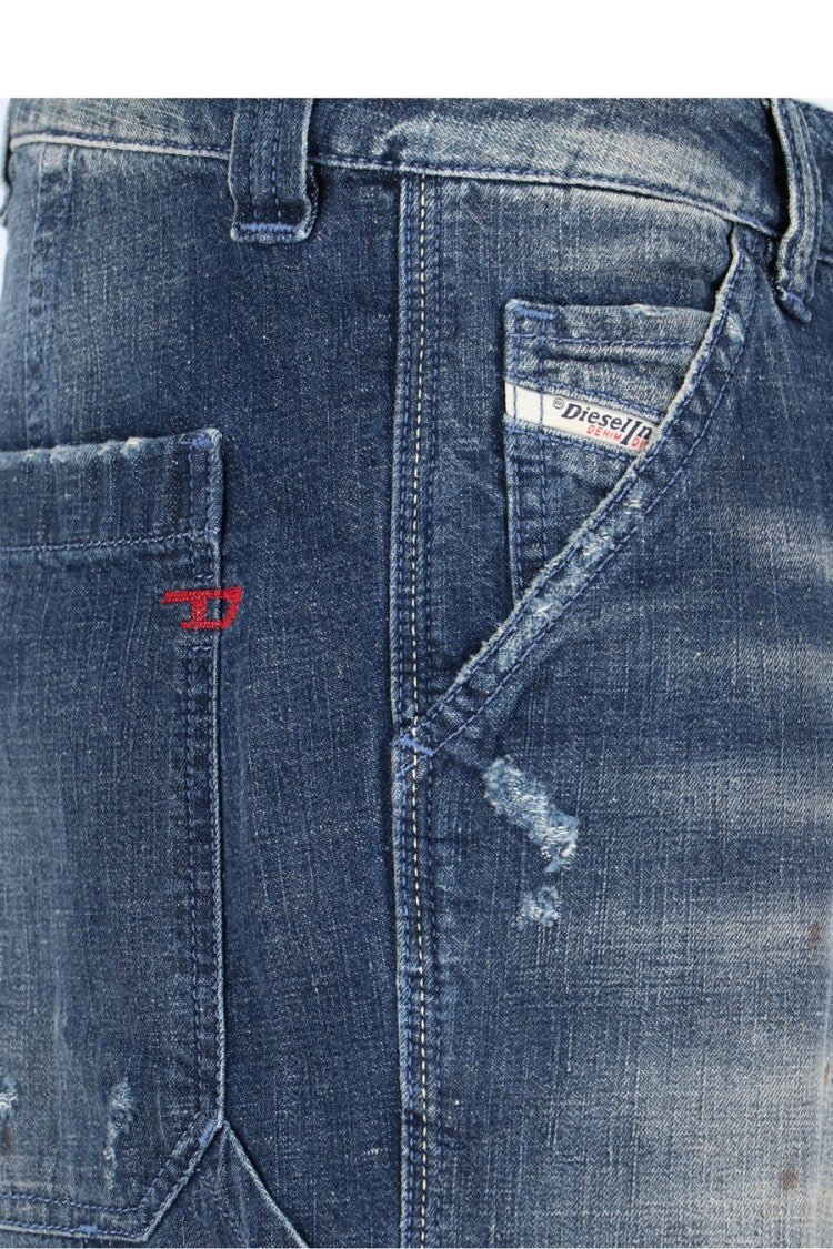 Diesel Relaxed Fit Wide Leg Denim Jeans With Distressed Detailing