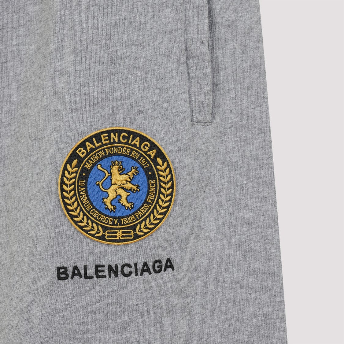 Balenciaga Wide Leg Grey Pants With Embroidered Logo Patch