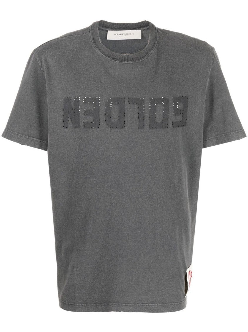 Golden Goose Distressed Grey Cotton T-Shirt