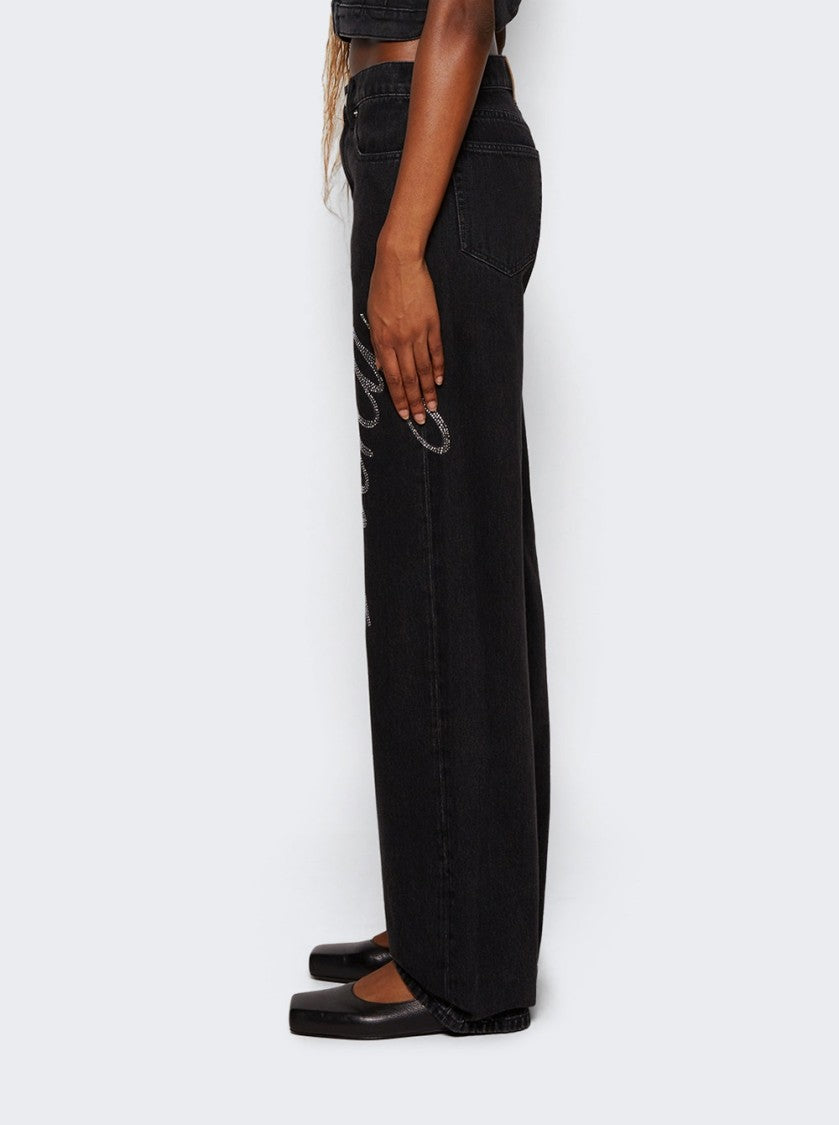 Alexander Wang Ez Mid Rise Jean In Crystal Hotfix Logo Grey Aged