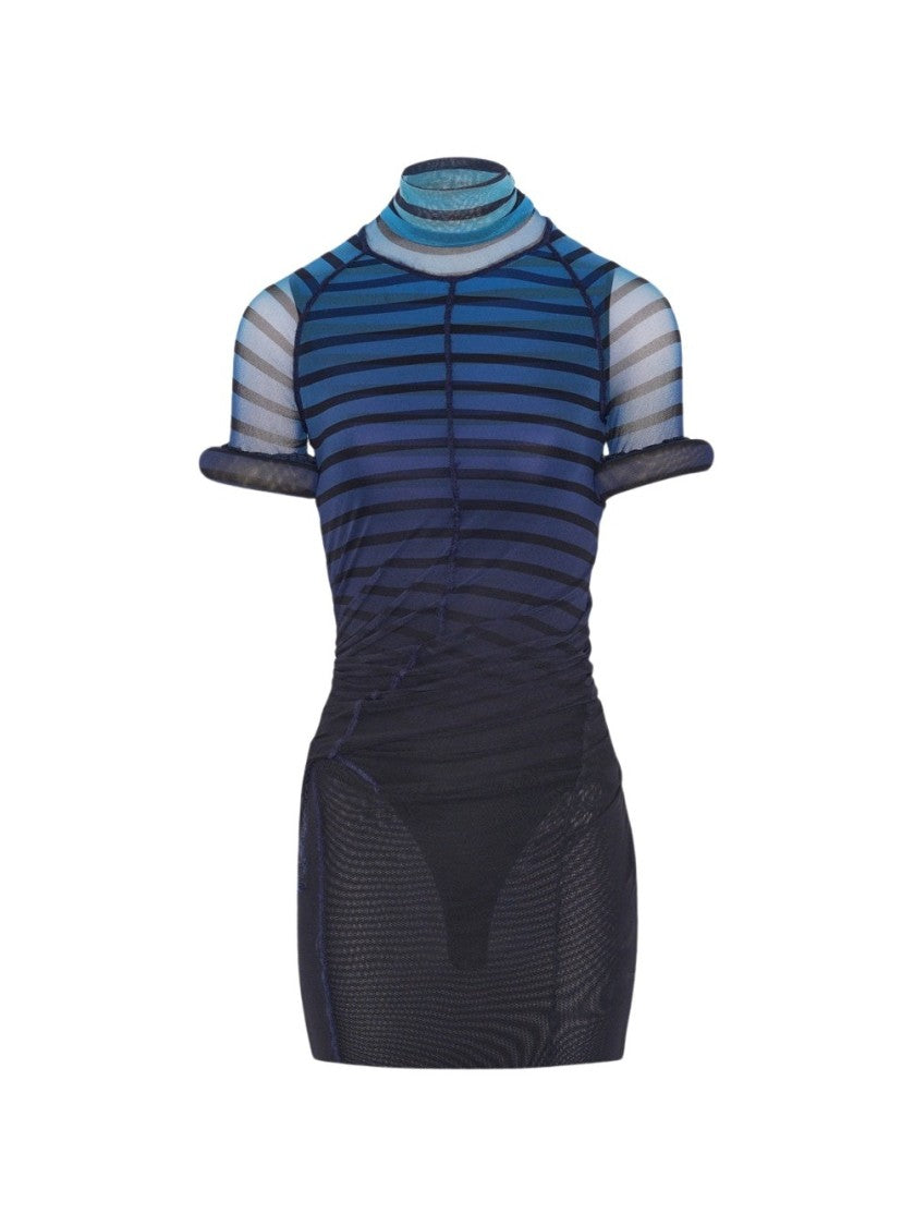 Jean Paul Gaultier Mesh 3D Short Dress Blue