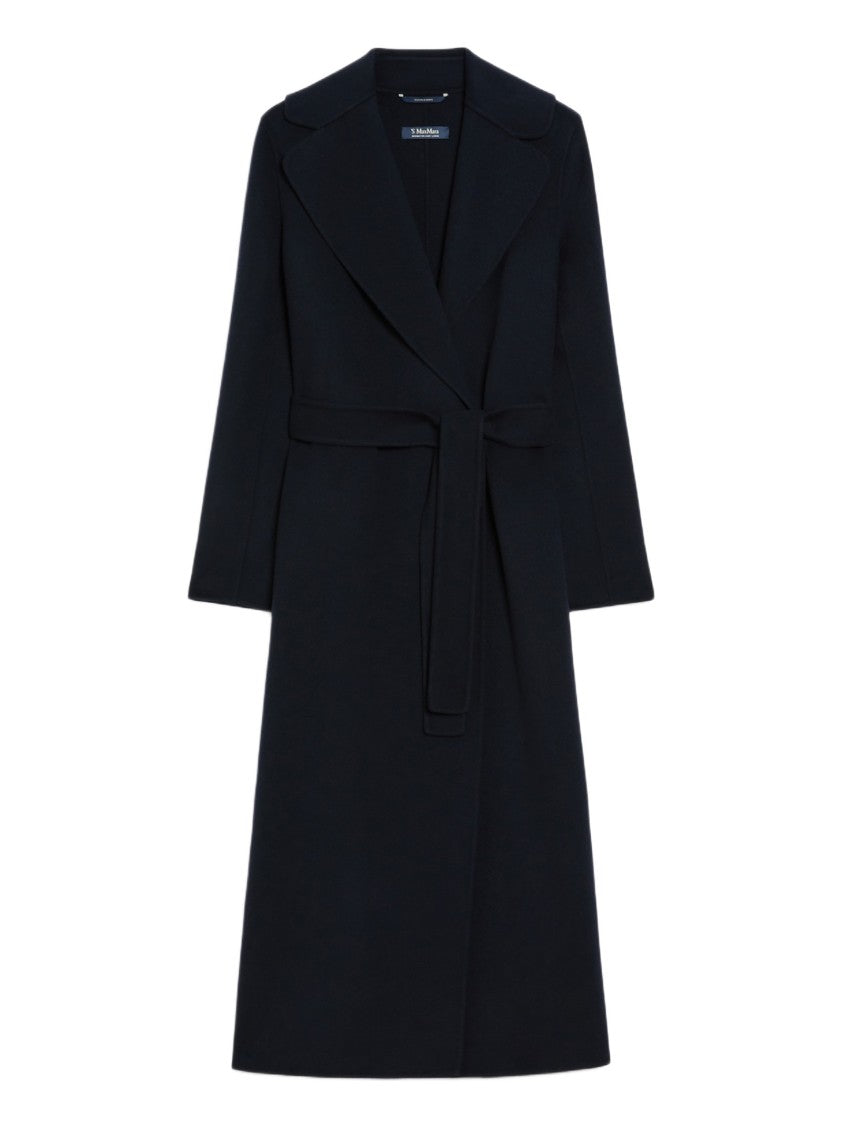 Max Mara Long Black Wrap Coat With Notch Lapel