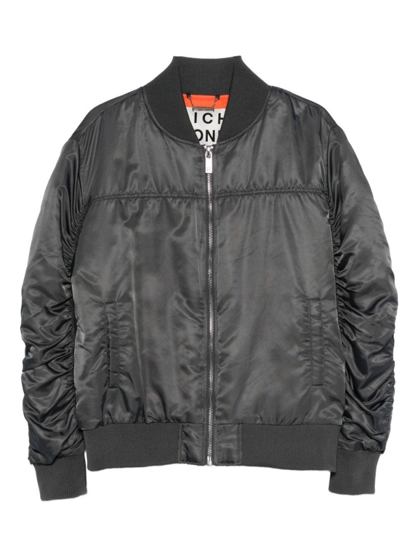 John Richmond Contemporary Bomber Jacket With Ruched Sleeve Details