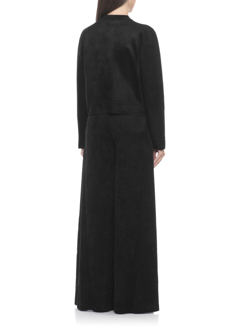 D. Exterior Black Viscose-Wool Blend Cardigan