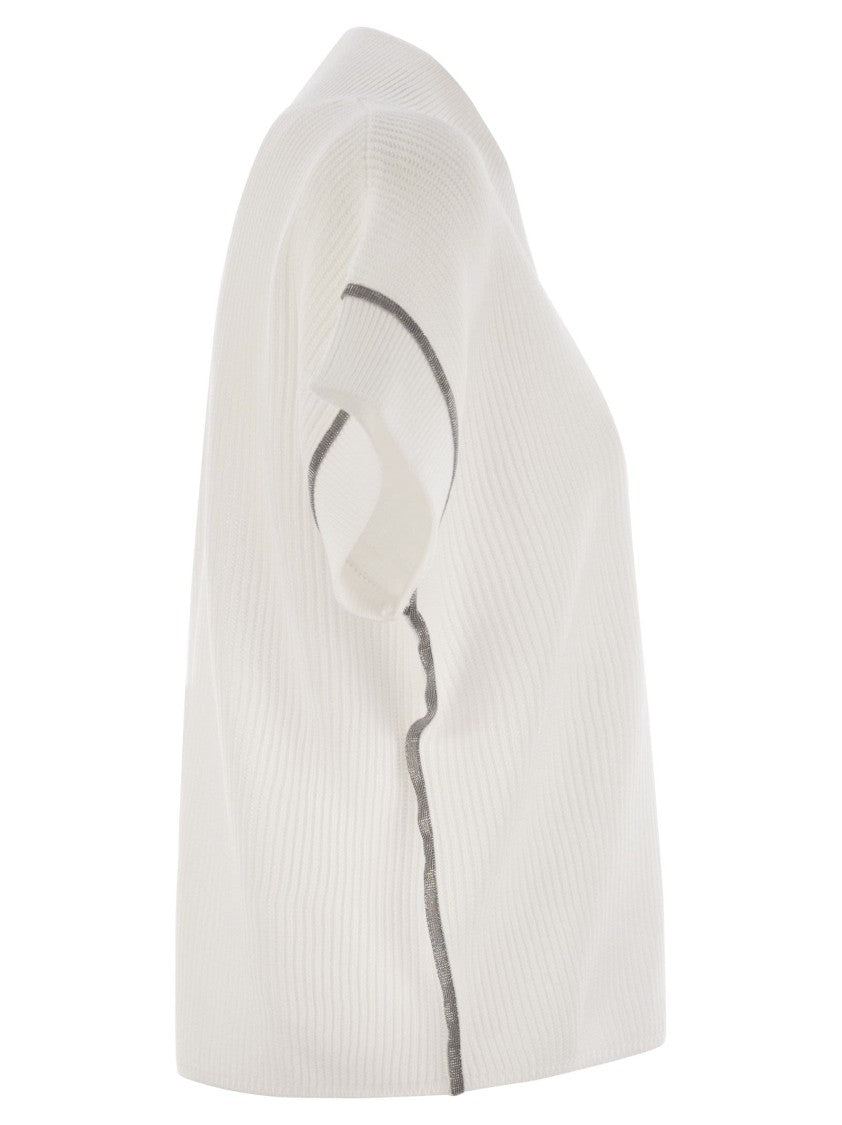 Brunello Cucinelli Cotton Rib Knit T-Shirt With Precious Trims