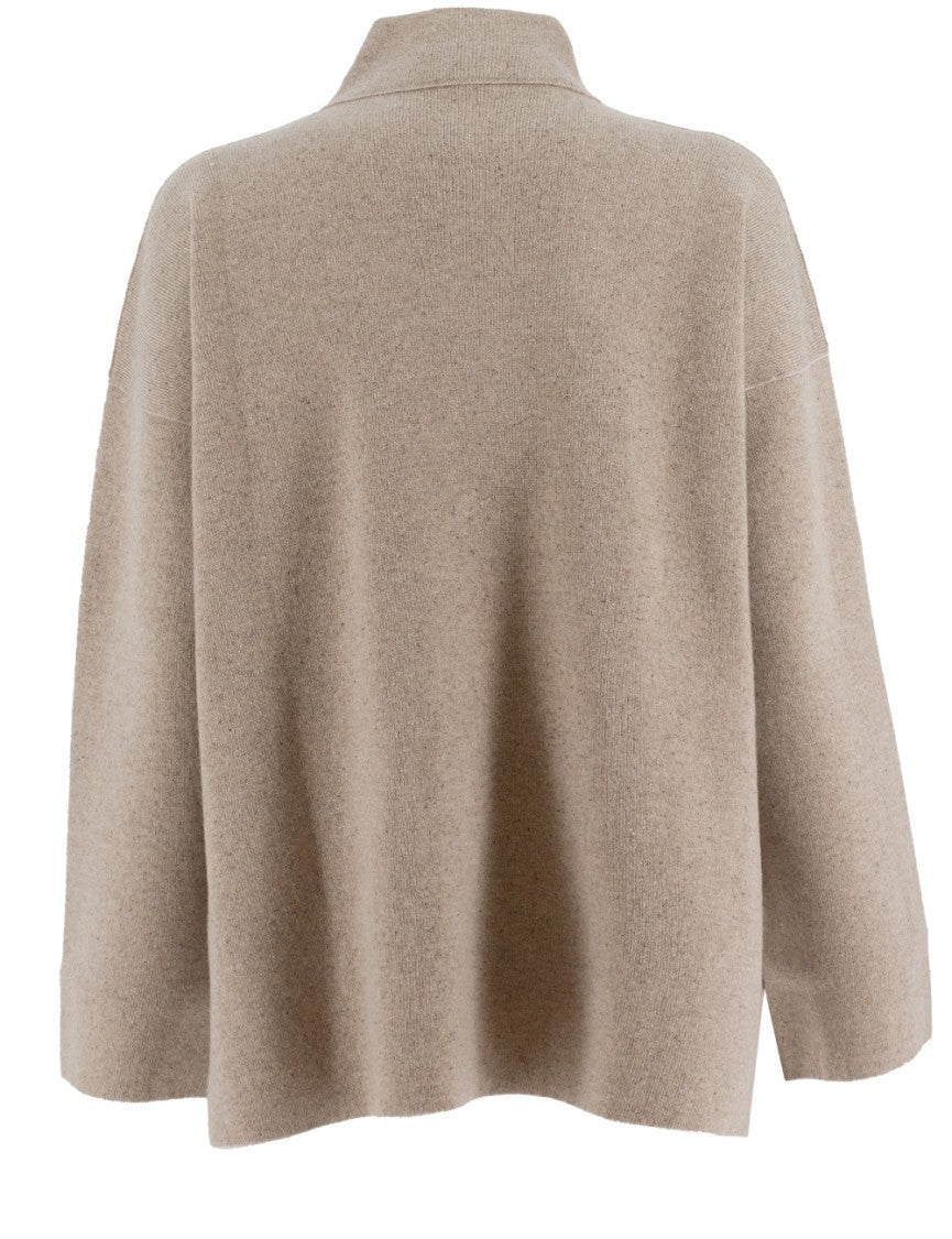 Le Tricot Perugia Boxy Taupe Beige Jacket With Three-Button Closure