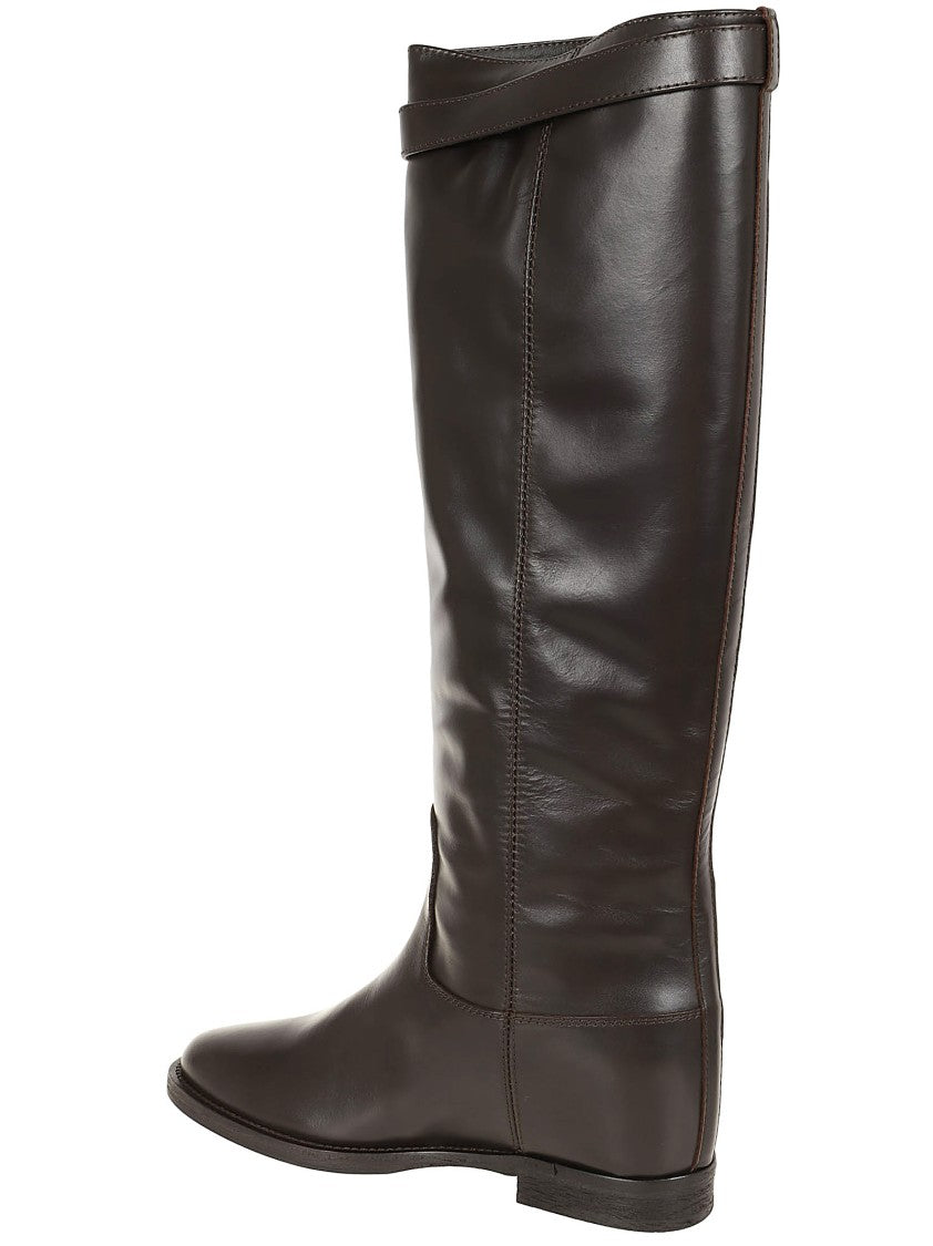 Via Roma 15 Leather Boots With Hook-And-Eye Strap