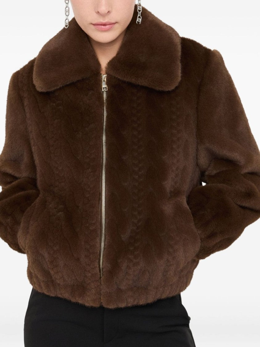 Liu Jo Cropped Chocolate Brown Faux Fur Coat