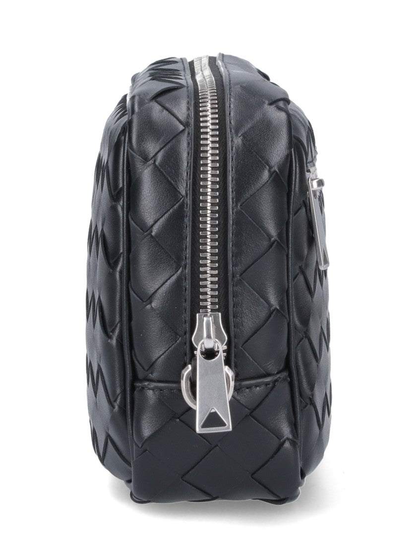 Bottega Veneta Compact Woven Black Leather Intrecciato Pouch
