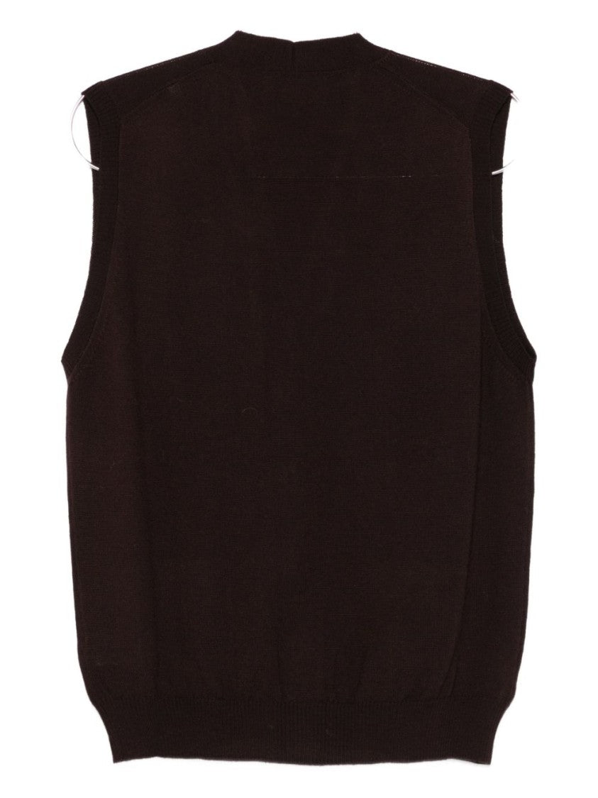 Alpha Studio Sleeveless Brown Merino Wool Cardigan