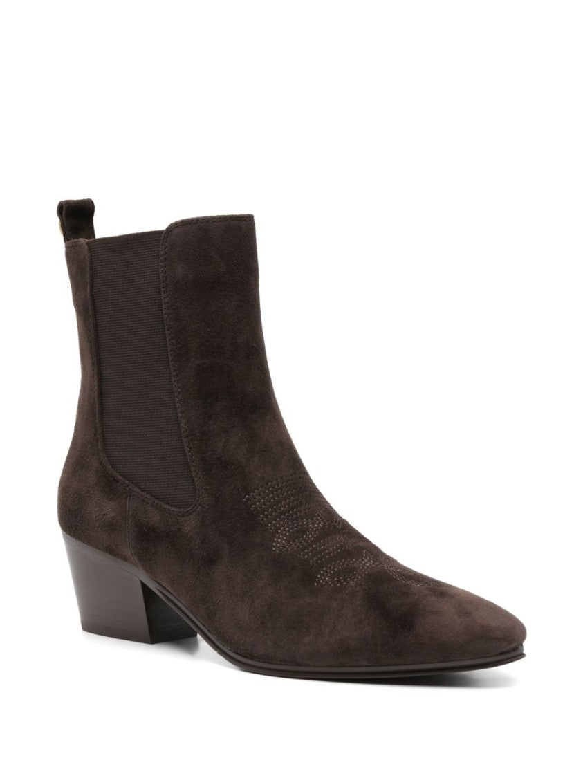 Twin-Set Mid-Calf Suede Boots With Block Heel
