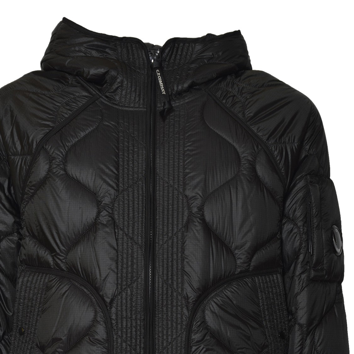 C.P. Company Quilted Hooded Jacket With Zippered Pockets And Textured Design