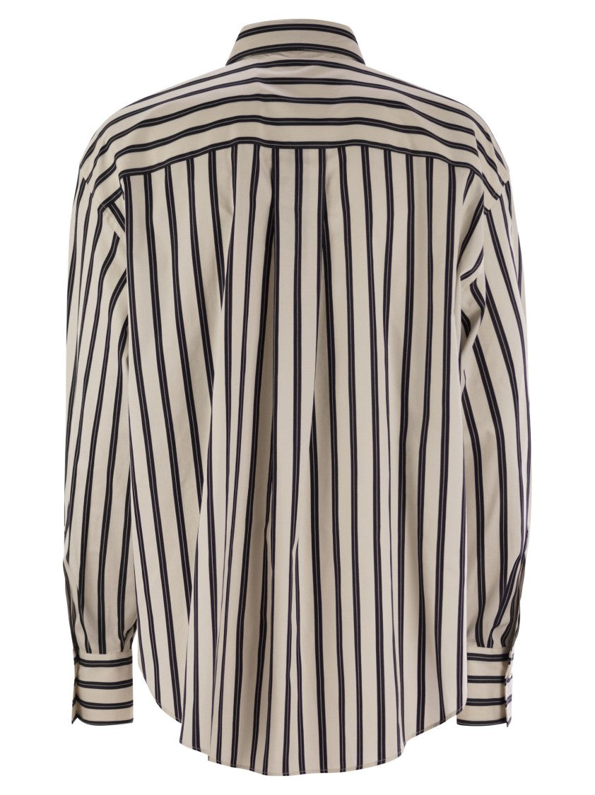 Brunello Cucinelli Regimental Cotton And Silk Poplin Shirt