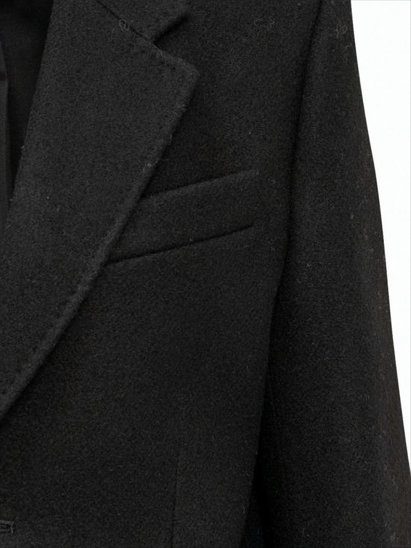 Ami Tailored Black Wool Coat With Notched Lapels