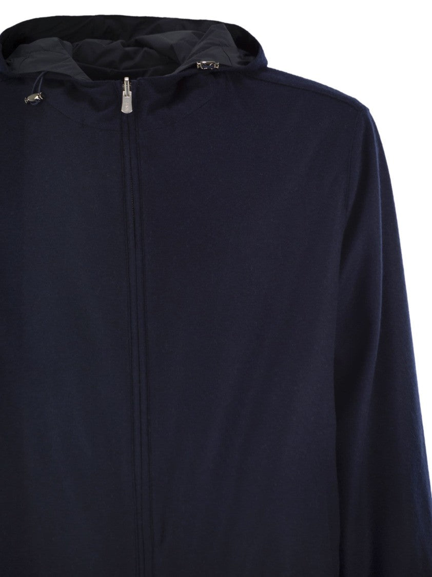 Fedeli Reversible Bomber Jacket With Hood In Cashmere Flannel And Airstop