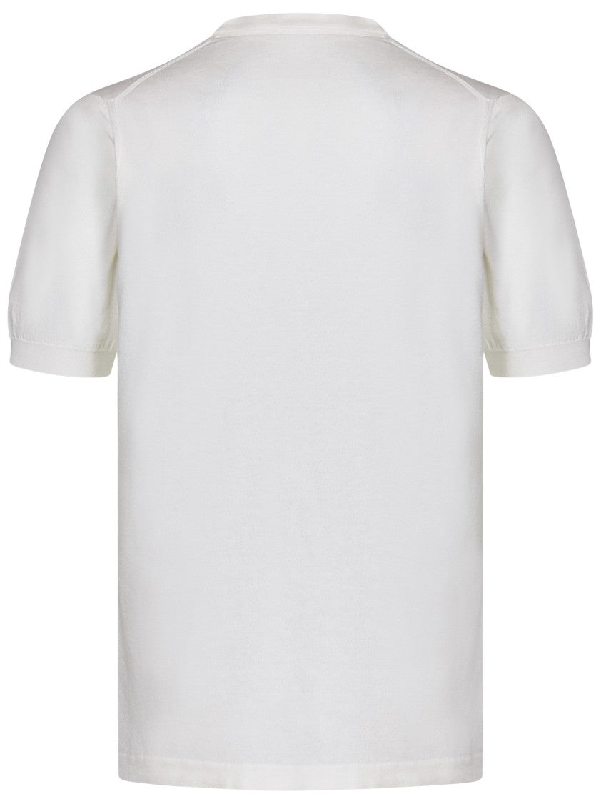 Kiton Refined White Cotton Knit Tops