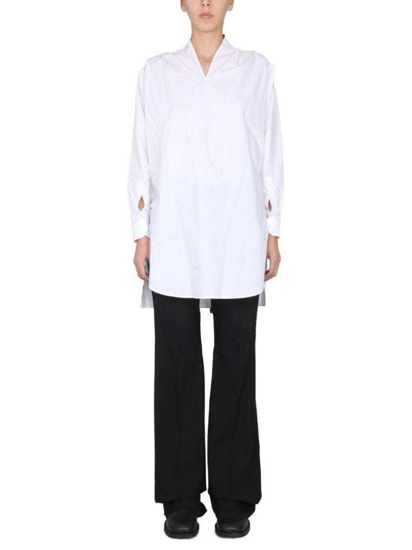 Raf Simons V-Neck Cotton Top With Bow-Detail Collar