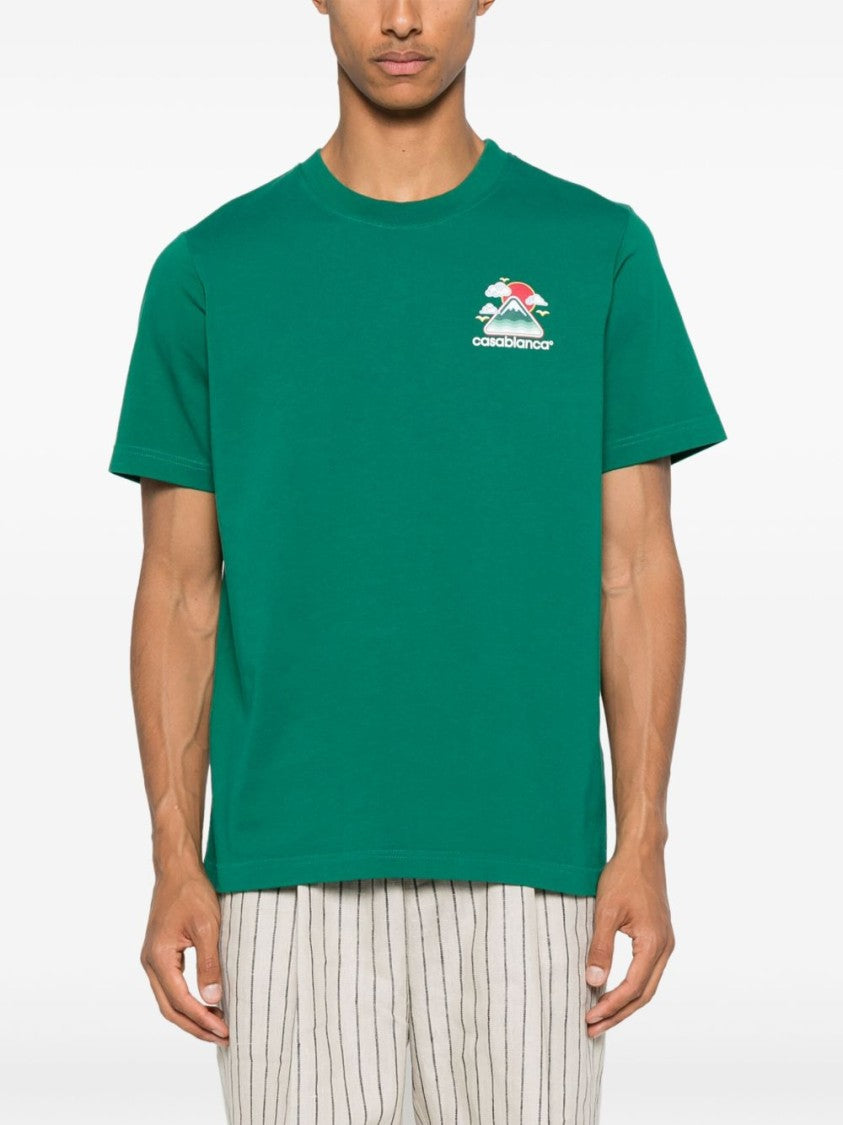 Casablanca Graphic Print Green Cotton T-Shirt With Crew Neck Design