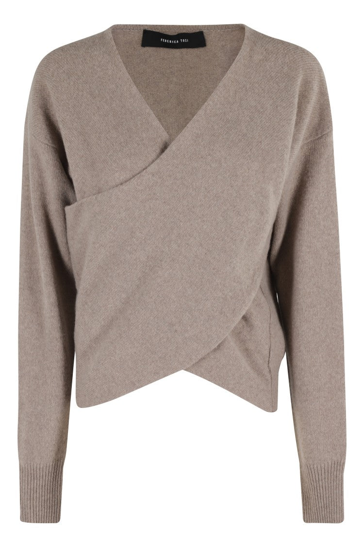 Federica Tosi Deep V-Neck Beige Sweater