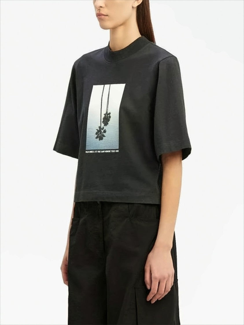 Palm Angels Cropped Short-Sleeve T-Shirt With Upside-Down Palm Tree Graphic