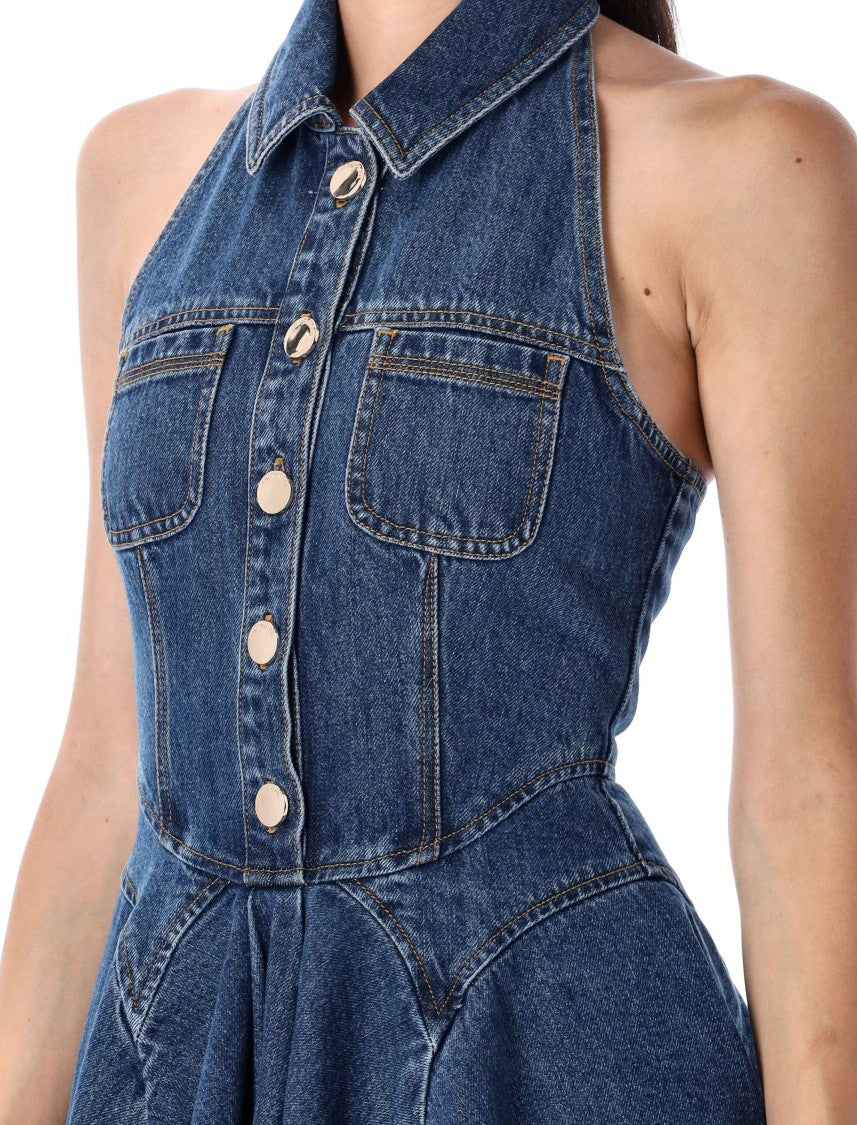 Self-Portrait Denim Sleevles Mini Dress